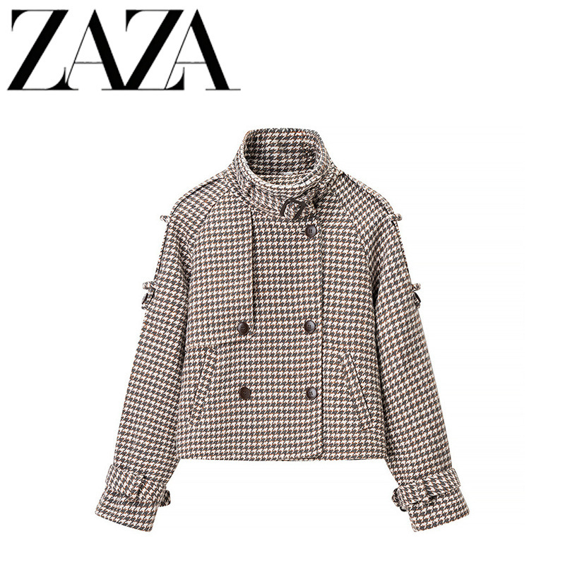 Zaza Self-Made European and American Style Wholesale Women's Fashion Versatile Trendy Mid-Length Plaid Woolen Coat
