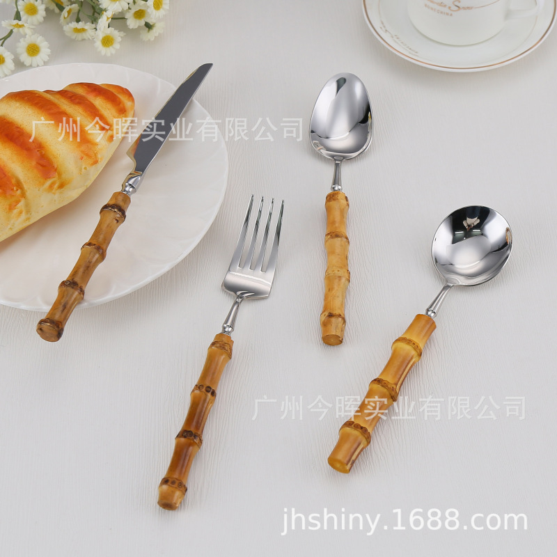 越境竹節創意ハンドル洋食食器極簡洋食ステーキ刀叉ステンレス刀叉スプーン食器|undefined