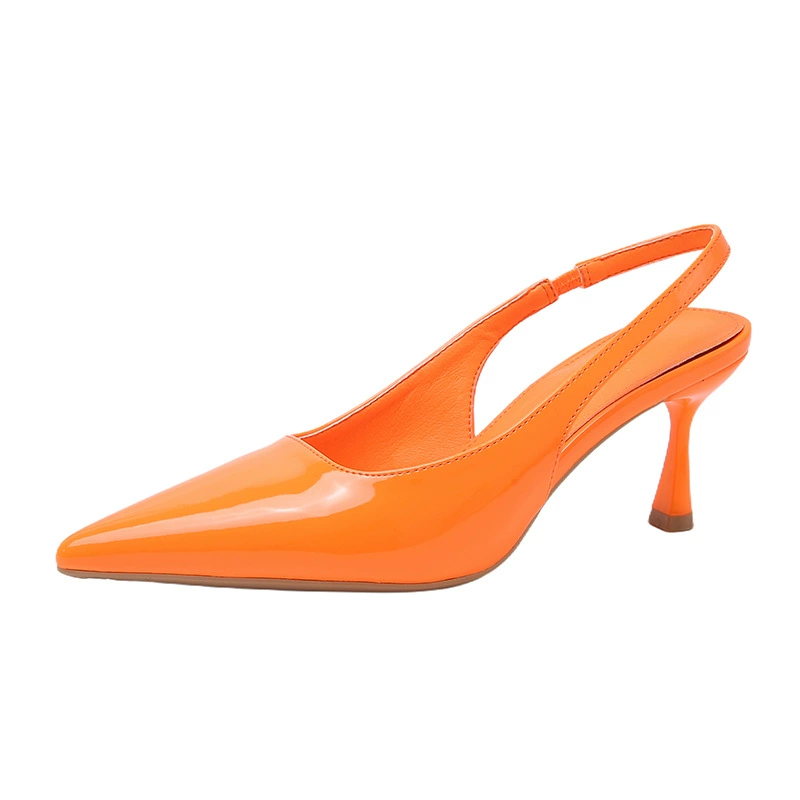 Cross-border summer solid color women's high heels 2025 fashionable dopamine pointed toe half-slip sandals light luxury banquet shoes