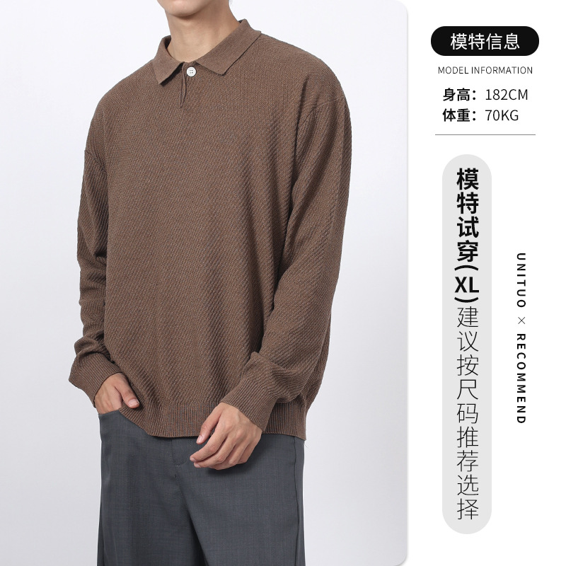 Lacer americano hombre casual versátil camiseta de punto otoño invierno con solapa polo camiseta de manga larga suéter de hombre chaqueta superior