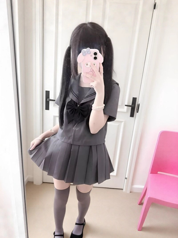 【现货】正版原创jk制服女基础款灰色二本水手服套装校供感百褶裙|undefined