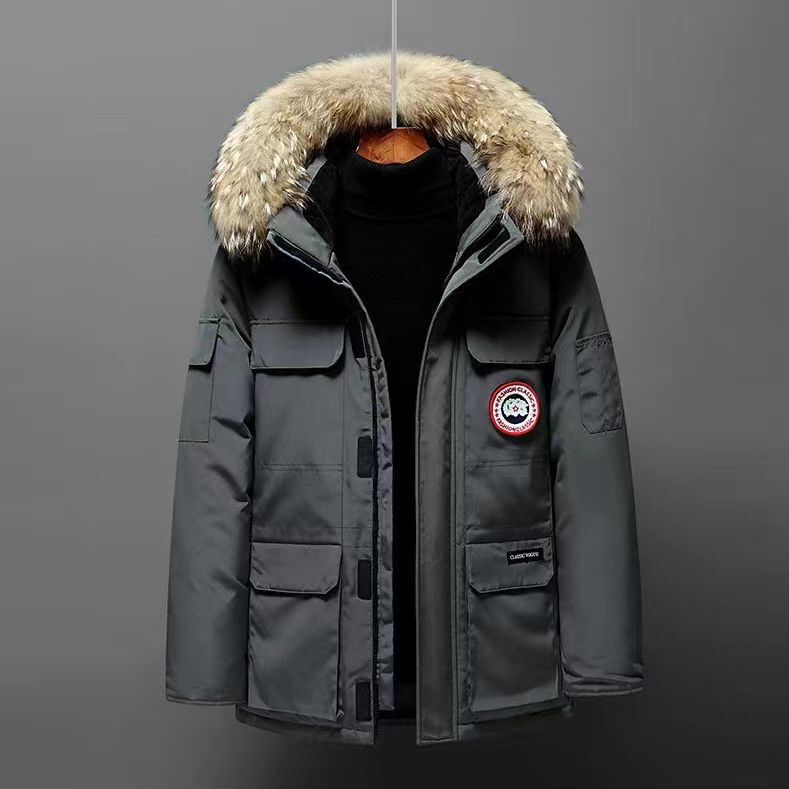08 Expedition Style Goose Winter Coat Canadian Parka for Men and Women with Large Fur Collar, Couple's Thick down Jacket, Exclusively for Foreign Trade