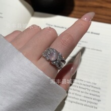 厂家批发 天然蓝月光石蛋面戒指 s925银镶嵌欧美风设计款