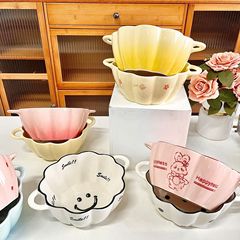 大きいサイズのかぼちゃの碗のinsクリームの風の家庭用の釉薬の下で色彩の陶磁器の高温に耐える食器のナットの粉の碗の異形の碗