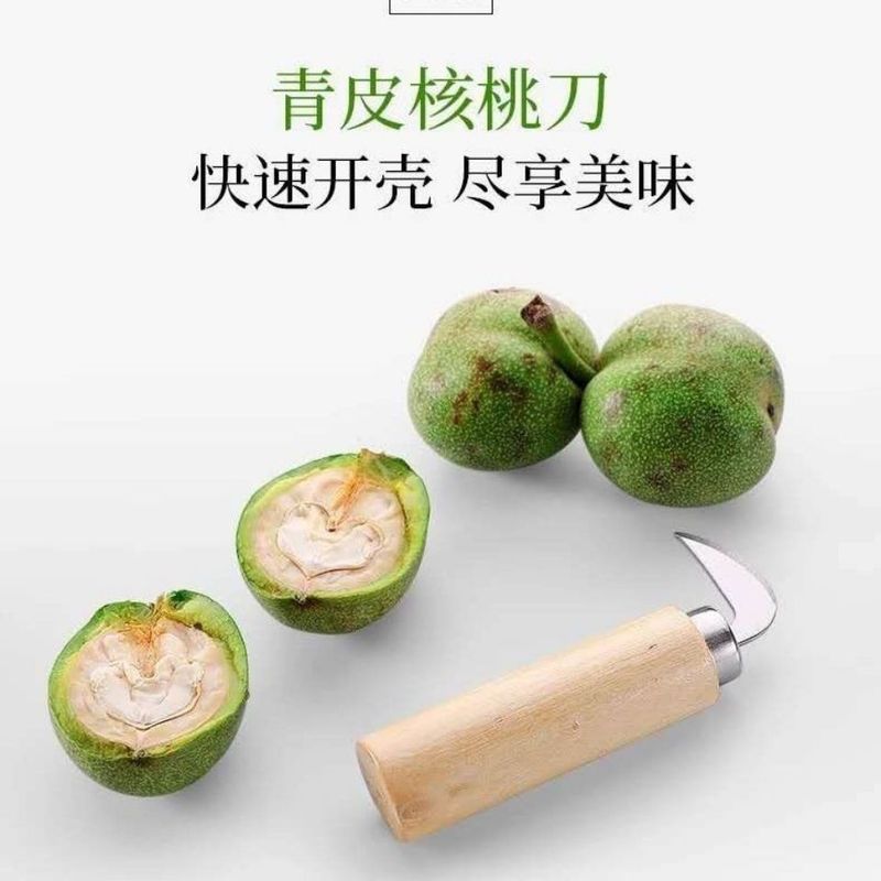 青皮くるみナイフ 果樹園主向けくるみ剥きツール 木製ハンドル くるみ専用殻剥きナイフ ステンレス製ナッツ種抜きツール|undefined