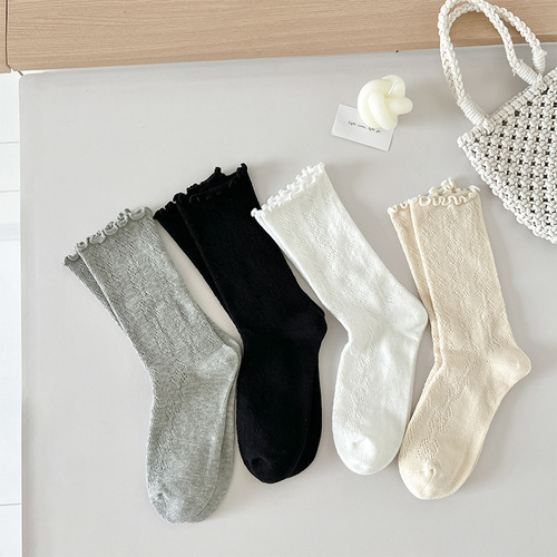 Japanese sweet fungus lace socks for women spring and autumn hollow mesh cute girly style JK Mary Jane pile socks