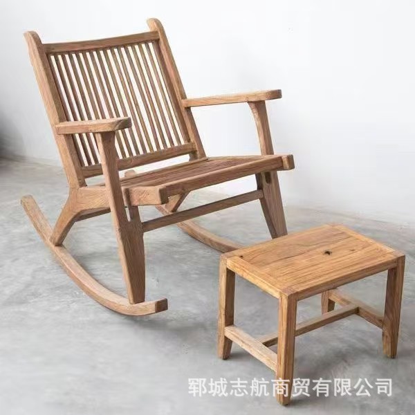 中式老榆木摇摇椅民宿庭院椅子户外休闲躺椅实木靠背椅午睡扶手椅
