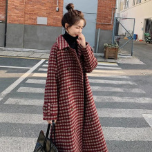 时尚洋气格子毛呢外套女中长款冬季新款韩版宽松收腰加厚呢子大衣