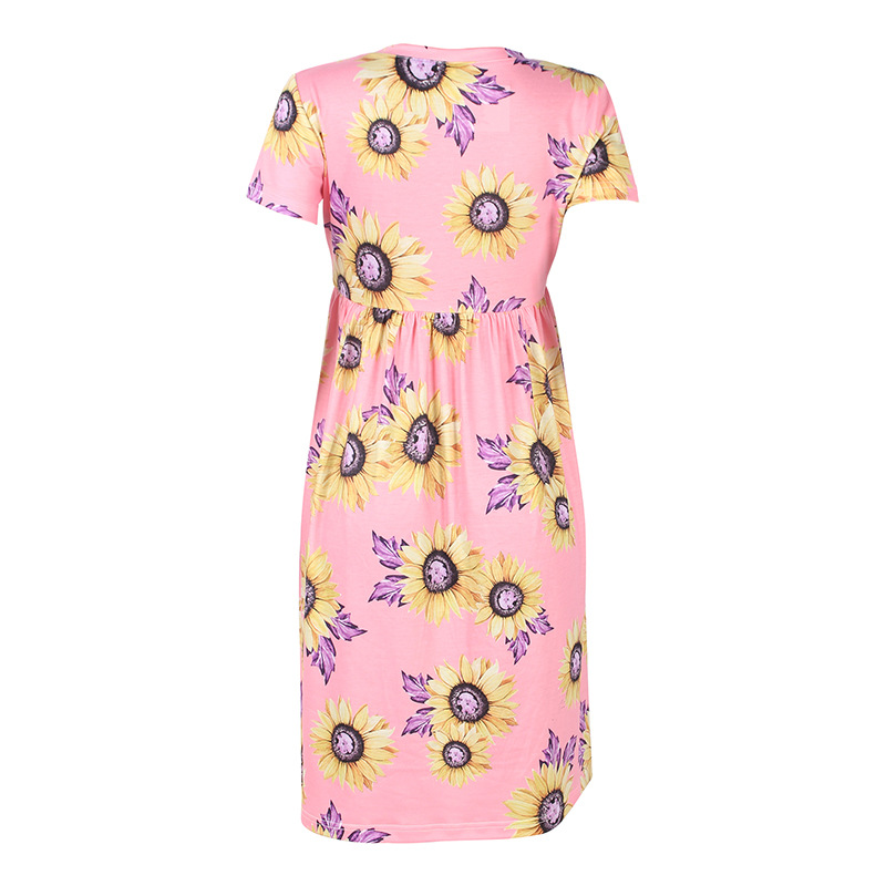 sunflower print short-sleeved round neck loose dress nihaostyles clothing wholesale NSZH80676