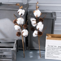 仿真花INS風4頭棉花枝廠家乾花家庭裝飾婚慶路引花牆假花MW61180