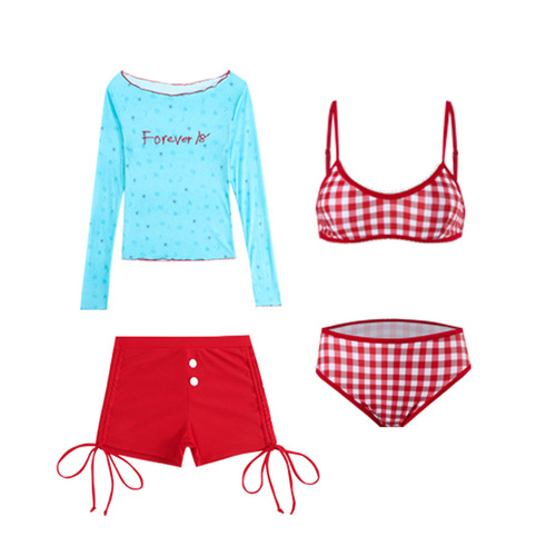 High-end swimsuit women's split pure desire four-piece set long-sleeved student girl cute Japanese-style hot spring swimming suit