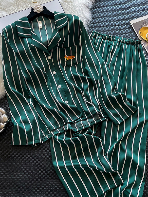 真丝睡衣女春秋夏季长袖情侣感条纹家居服桑蚕丝两件套装男|undefined
