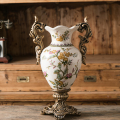 ヨーロッパ風の両耳のトロフィー状の床に落ちた陶磁器の花瓶工芸品を郵送します。