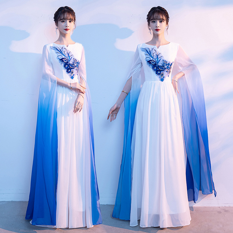 Big Choir Dress Female Long Dress Temperament Host Command Dress Chinese Style Guzheng Dress Adult Elegant