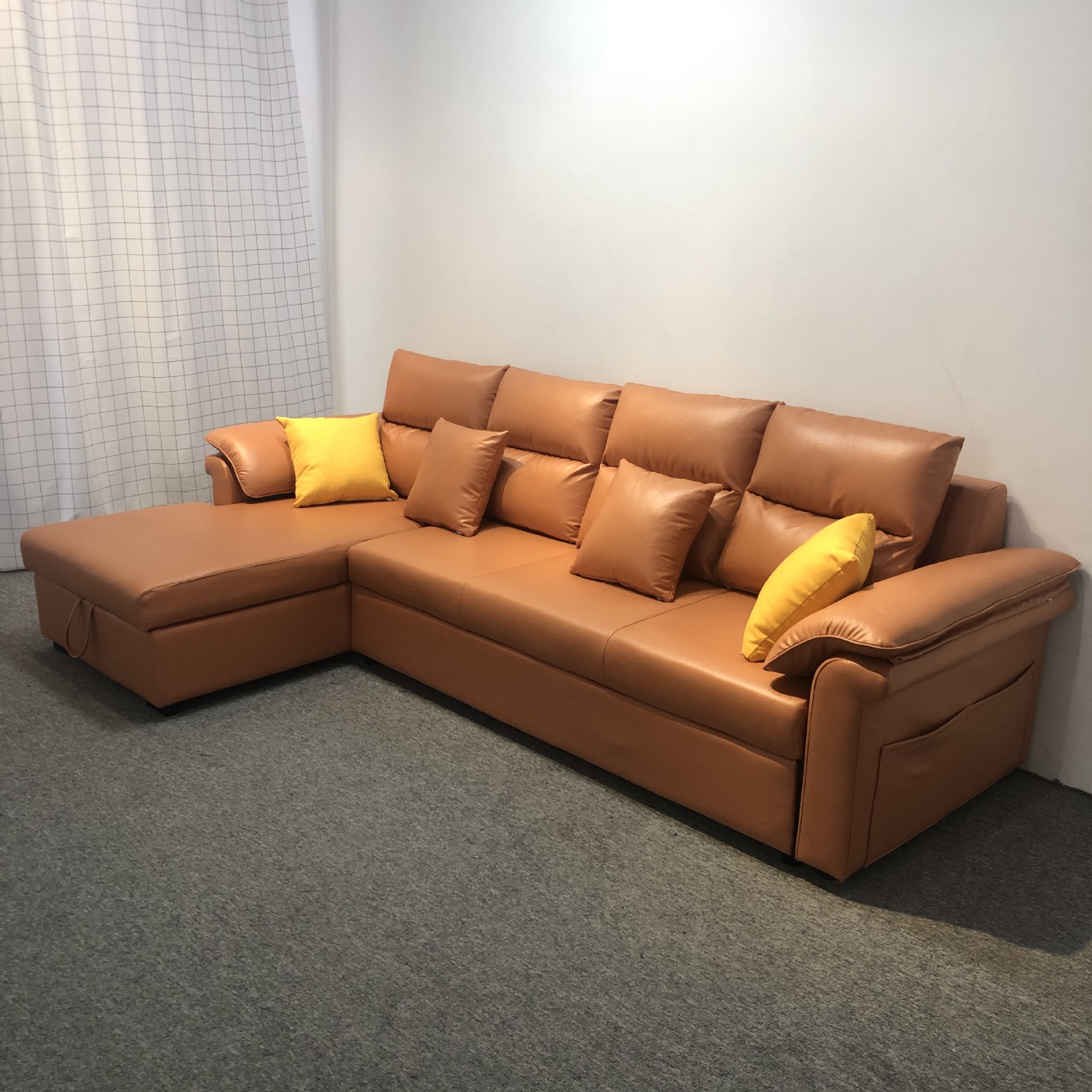 Tecnología de tela de esquina sofá correa de almacenamiento VIP simple sala de estar moderna pequeña combinación de sofá cama plegable doble uso