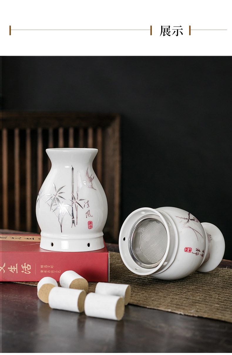 Ceramic Moxibustion Cup with Gua Sha Edge Double Layer Massage Jar for Body Care 10.2 x 7.4 cm in use