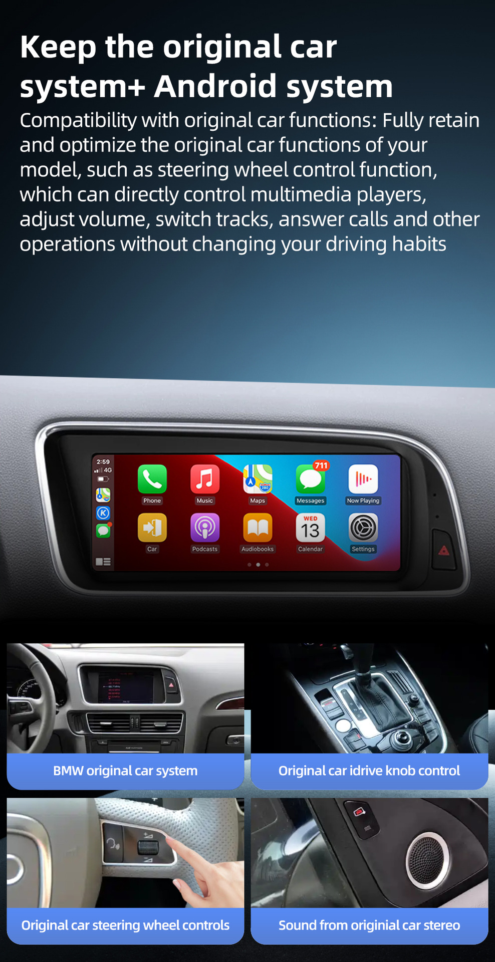 Car DVD navigation suitable for Audi Q5 8R 2009-2017, Android wireless Carplay central control large screen