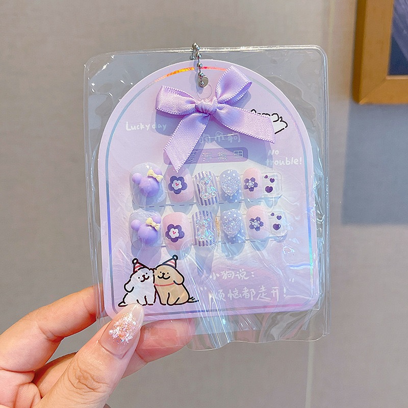 Niños Kulomi dibujos animados bebés usar uñas niñas lindas manicure parches de uñas impermeables para usar