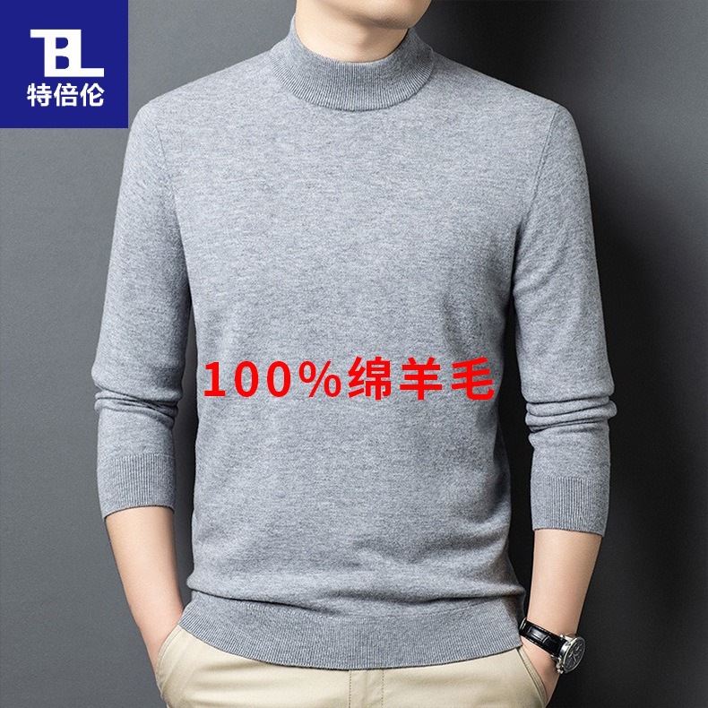 濮院羊毛衫男380克100%绵羊毛2025秋冬新款半高领保暖打底毛衣男