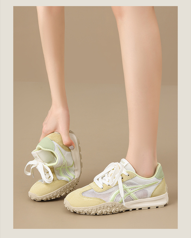 Giày sneaker nữ Agan lưới thoáng khí da heo đế mềm siêu nhẹ — AK225E vàng be chi tiết 22