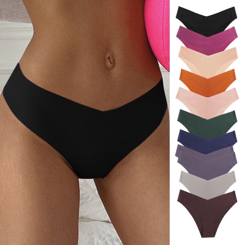 Hot sale ice silk seamless underwear women's fashion V-cut briefs pearlescent breathable fabric women's plus size pants HOT