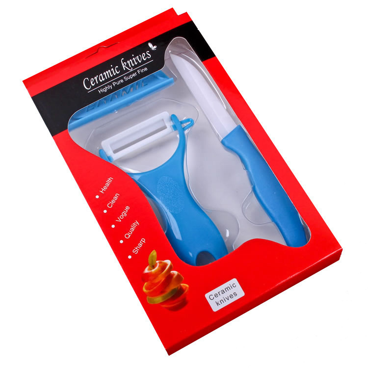 Juego de cuchillos de tres piezas con funda, cuchillo de cerámica, cuchillo de cerámica para frutas, pelador de melón, juego de dos piezas de cuchillos de cerámica
