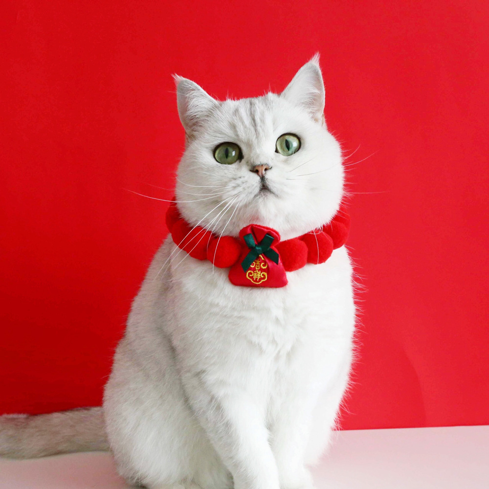 Mascotas gatos perros Teddy bolsas bordadas de Año Nuevo para atraer dinero collar de pelota felino Teddy Festival de Primavera accesorios collar de celebración