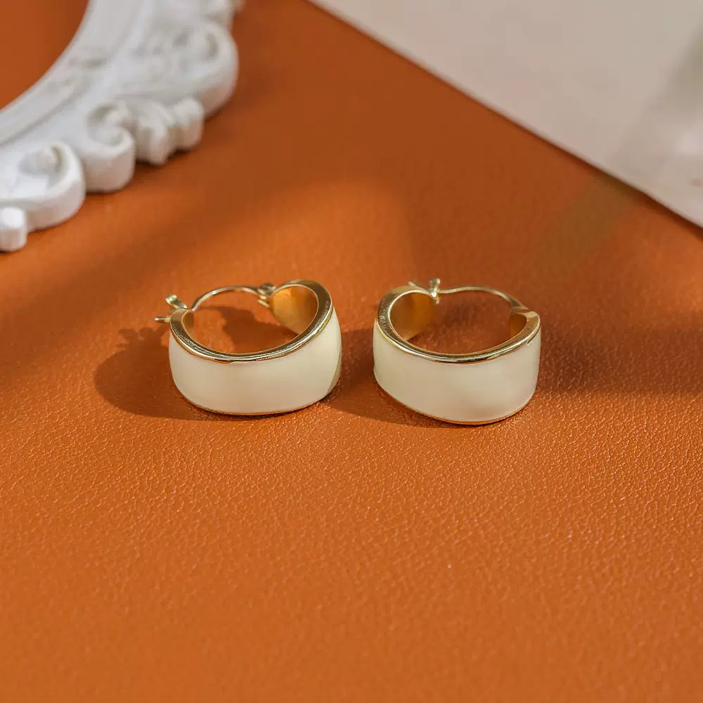 时尚C形耳环真金电镀滴油经典简约精致百搭高级感小众设计感U耳扣