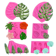 6连叶子太阳花椰树鸡蛋花扶桑花龟背叶 液态翻糖蛋糕滴胶硅胶模具