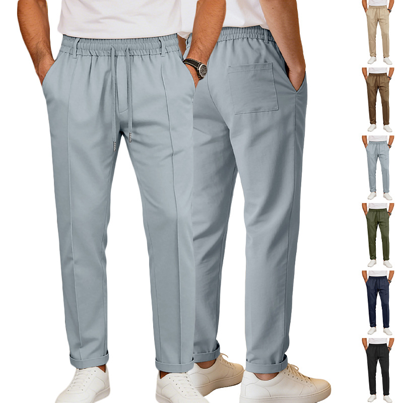 Comercio exterior transfronterizo Amazon primavera y otoño estilo americano de color sólido casual simple hombre de negocios delgado pie pequeño pantalón hombre