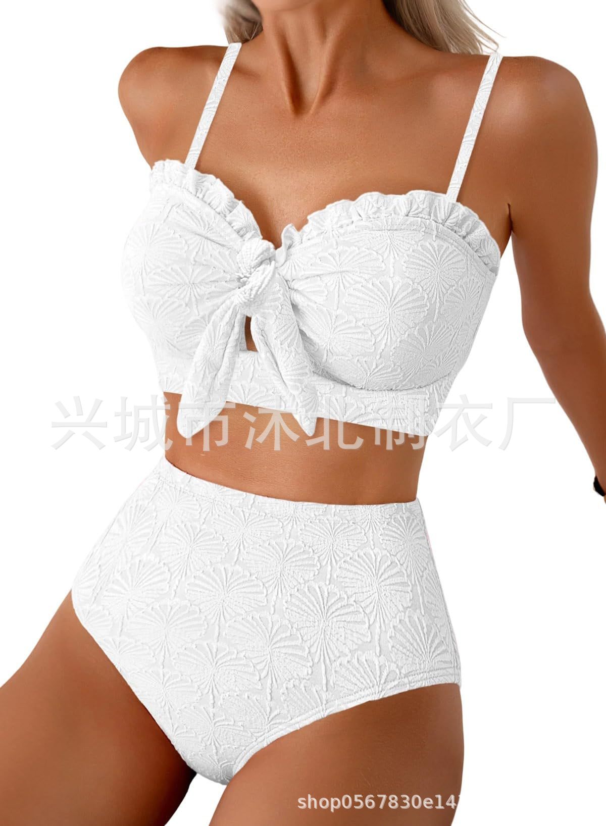 Bikini de Dos Piezas de Talle Alto con Control de Abdomen de Poliéster, Sin Aros, Con Almohadillas, para Natación