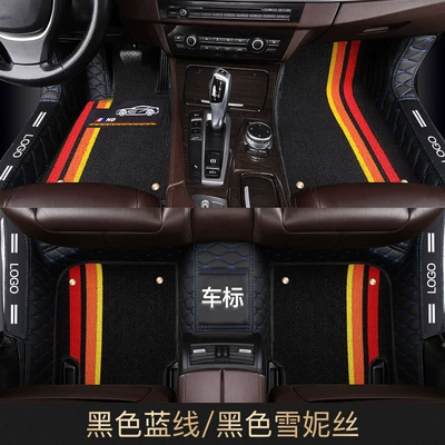 non-slip wear-resistant double-layer bag door: Modelə uyğun ayaqaltı - five-seat-car-order-note-model-year-black-leather-blue-line-with-black-chenille-silk-cover-door-edge