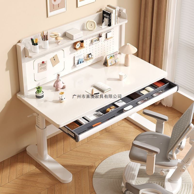 Solid Wood Children's Study Table Liftable Hole Board Writing Desk and Chair Set Primary School Student Study Desk Multi-Function
