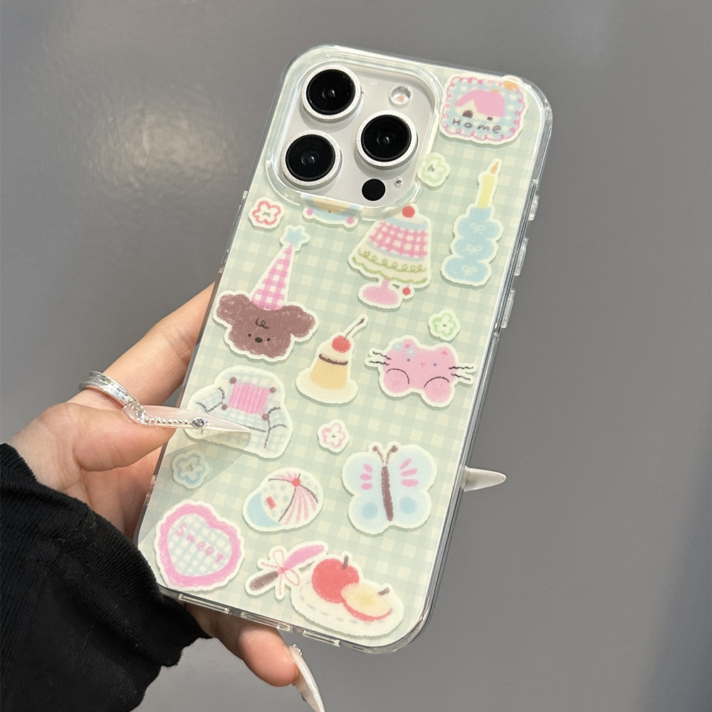 Lindos animales pequeños a cuadros para Apple 16ProMax funda para teléfono móvil 15Pro pareja 14/13 celebridad de Internet 15PM nuevo