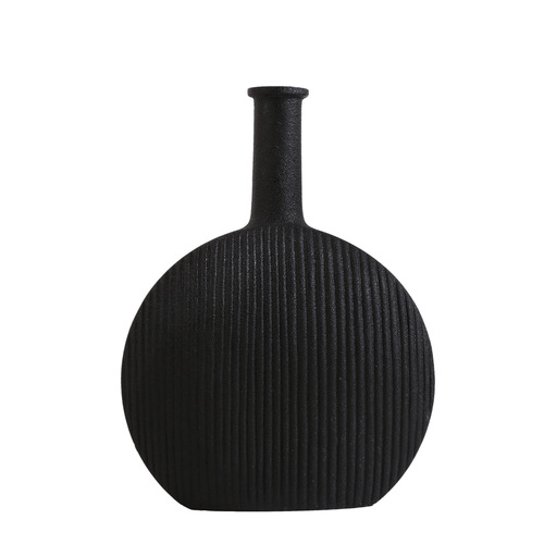 New Chinese style black and white glazed modern simple striped ceramic vase dry flower pot creative B&B decoration