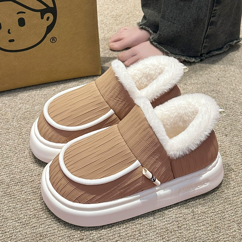 Хлопчатобумажные тапочки для женщин, носящих снаружи осенью и зимой, утолщенные мягкие подошвы, нескользящие крытые домашние туфли