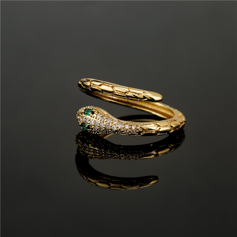 Simple Snake Shape Opening Adjustable Copper Micro-inlaid Zircon Ring display picture 5