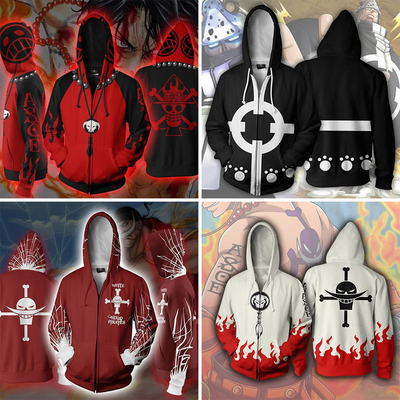 One Piece King Lufei White Beard Legion Fire Boxing Ace 3D Digital Printing Zipper Sweater cos Animation Clothing Shirt