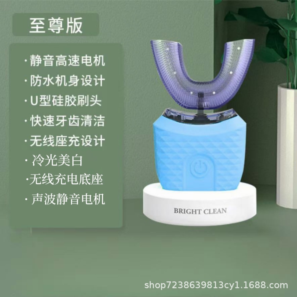 Cepillo de dientes eléctrico transfronterizo en forma de U para adultos onda sonora de cabello suave para mujeres y hombres aparatos de belleza de dientes lavado con agua de cuerpo entero limpiador de dientes automático de carga