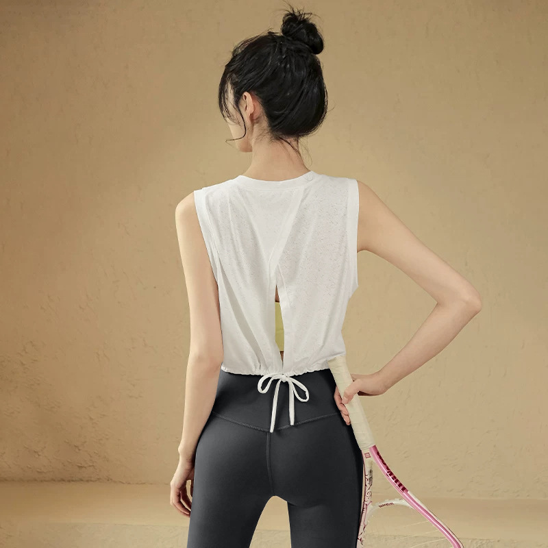 Yoga Vest Women's Summer Thin Loose Sports Cover-Up Professional Running Training Quick-Drying T-Shirt Fitness Top