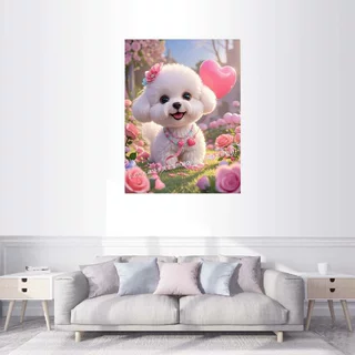 可爱狗狗贴画小白狗墙贴画中国风室内家居宠物店装饰画不干胶贴纸