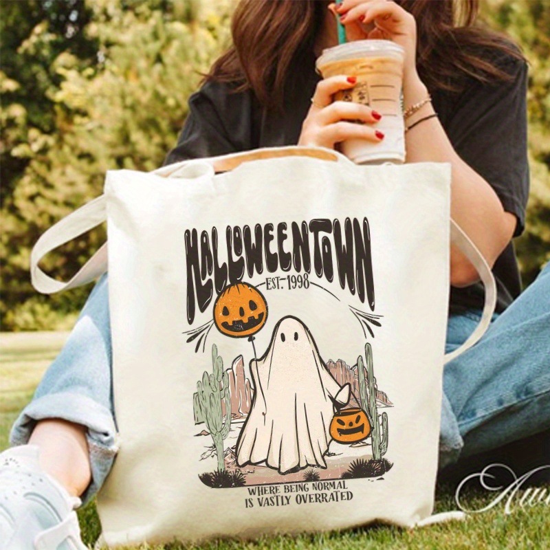 Cute ghost capacious durable linen bag