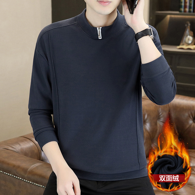 Winter solid color woolen base sweatshirt with zipper