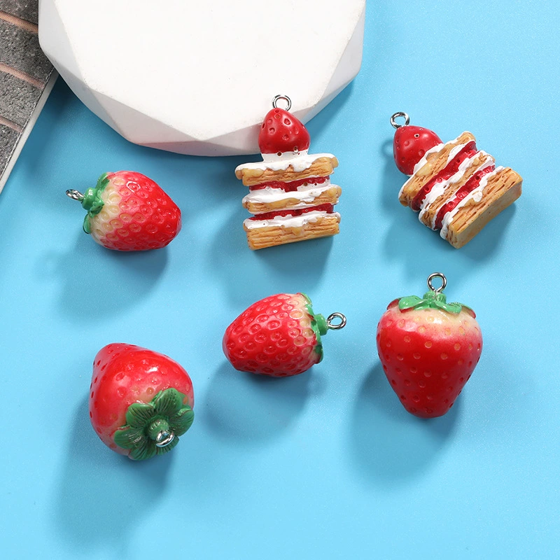 Оптовая продажа, клубничный торт, аксессуары для самостоятельного изготовления, фруктовая серия, акриловая милая имитация, мини-подвеска A8