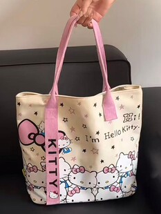 Shopping bag, purse, cute handheld cartoon universal capacious linen bag one shoulder