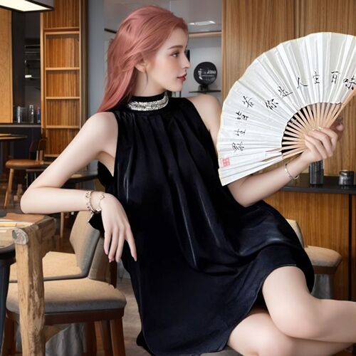 Factory Direct Sale Neckline Dress Women Summer Skirt Petite Size Loose A-Line Off-the-Shoulder Elegant Short Skirt