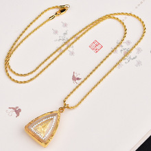 泰国佛牌链子18K金色细链吊坠毛衣项链款 保色迷你小佛牌链