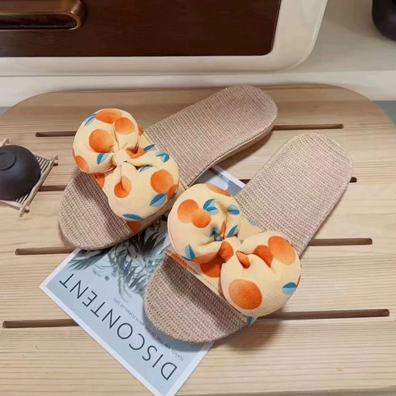 Весенне-осенне-летние женские тапочки-корзины Льняные тапочки Прямые тапочки Домашние тапочки Летние сандалии и тапочки с бантом