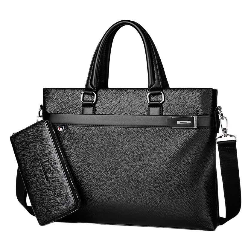 Large-Capacity Business Handbag Men's Briefcase Soft Leather Men's Bag A4 Shoulder Bag Crossbody Computer Bag Business Style