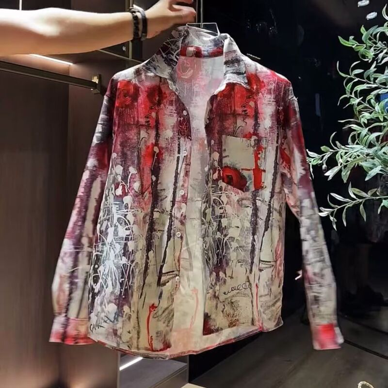 American-Style Casual Cool Red Rose Flame Print Long-Sleeve Shirt for Men, Spring and Autumn Fashion Trendy Shirt Jacket American-Style Casual Cool Red Rose Flame Print Long-Sleeve Shirt for Men, Spring and Autumn Fashion Trendy Shirt Jacket